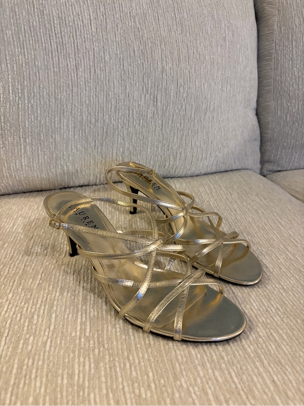 Lauren Ralph Lauren Metallic Gold Strappy Mid-Heel Sandals